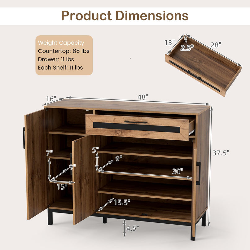 Giantex Buffet de rangement 48" | Bahut de ferme à 3 portes avec tiroir