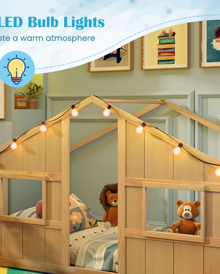 Giantex Twin Kids House Bed with Light Bulbs