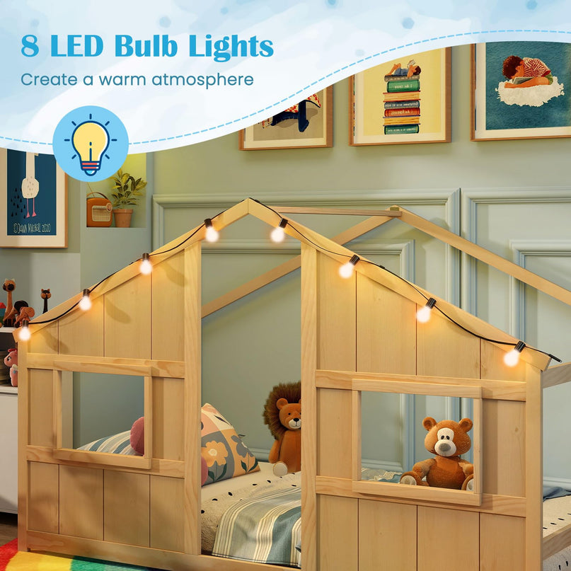 Giantex Twin Kids House Bed with Light Bulbs