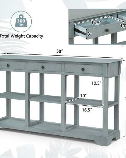 Giantex Console Table with Storage, 58” Long Sofa Table with 3 Drawers & Open Shelves