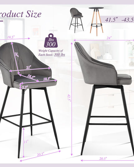 Giantex Modern Low Back Bar Chairs for Kitchen, Pub, Bistro, Grey