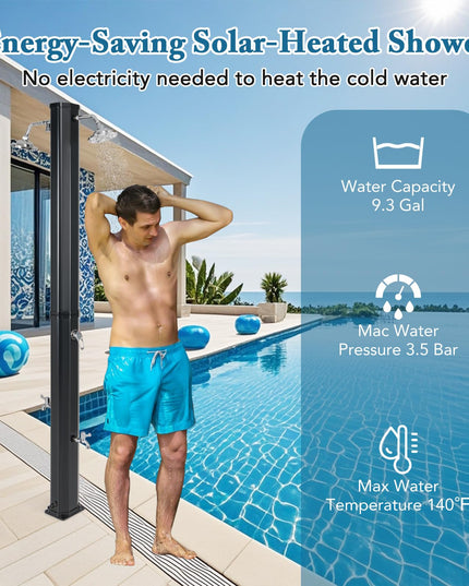 Giantex 9.3 Gallon Outdoor Shower, Solar Shower with Dual 360°Rotating Shower Heads, 2 Foot Showers