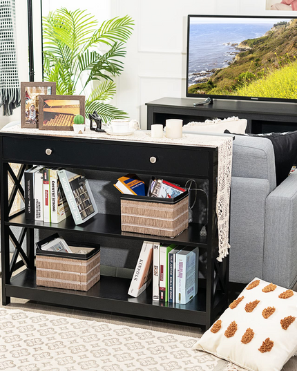 Giantex Console Table 3-Tier W/Drawer and Storage Shelves