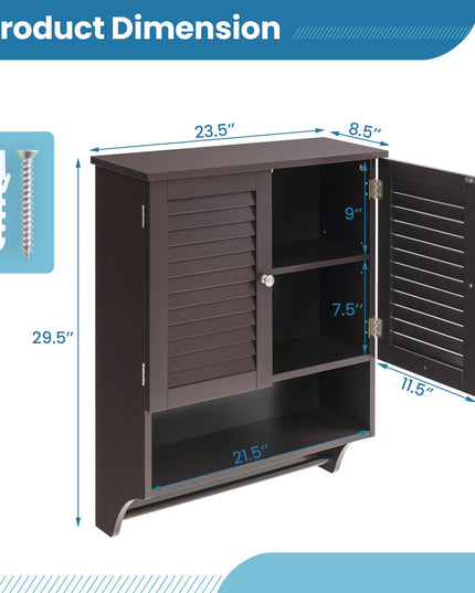Giantex Bathroom Cabinet Wall Mounted - Hanging Medicine Cabinet with 2 Louvered Doors