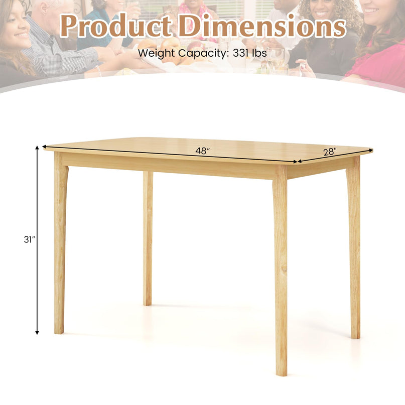 Giantex 48" L Rectangular Wooden Dining Table, Solid Rubber Wood Kitchen Table (Natural)