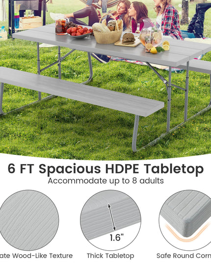 Giantex Folding Picnic Table - 6 FT Outdoor Table Bench Set for 8 Persons w/All-Weather HDPE Tabletop