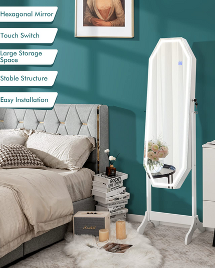 CHARMAID Jewelry Armoire with Full Length LED Mirror