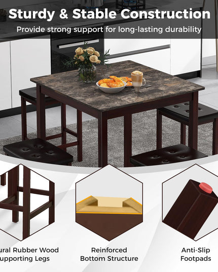 Giantex Dining Table Set for 4, Kitchen Table Chairs Set of 4, Counter Height Dining Table Set with 4 Bar Stools