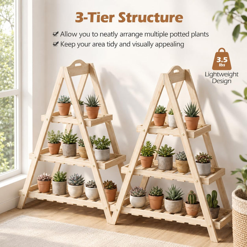 Giantex 3-Tier Plant Stand Indoor w/ Slatted Shelves