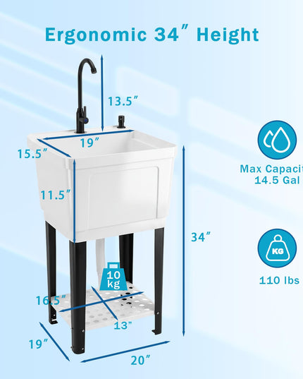Freestanding Utility Sink with Faucet & Drain Kit