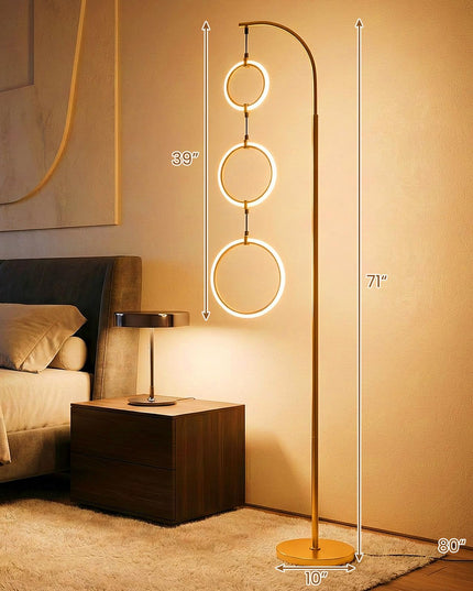 Giantex 71" Modern 3-Ring LED Floor Lamp | 3 Color Temperatures Tall Contemporary Light