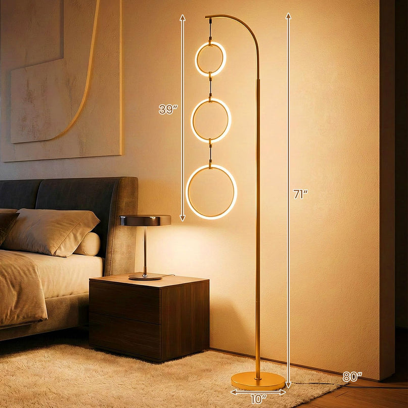 Lampadaire LED moderne Giantex 71" à 3 anneaux | Grand luminaire contemporain à 3 températures de couleur