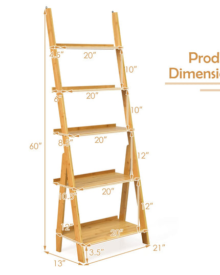Giantex 5-Tier Ladder Shelf, Multipurpose Freestanding Display Leaning Storage Shelves