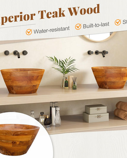 Giantex Teak Wood Vessel Sink - Bathroom Washbasin with Smooth Finish, Round Corner (16” x 16” x 8”)