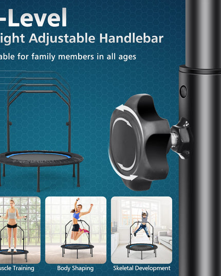 40" Foldable Indoor and Outdoor Mini Fitrness Trampoline with Adjustable Handle