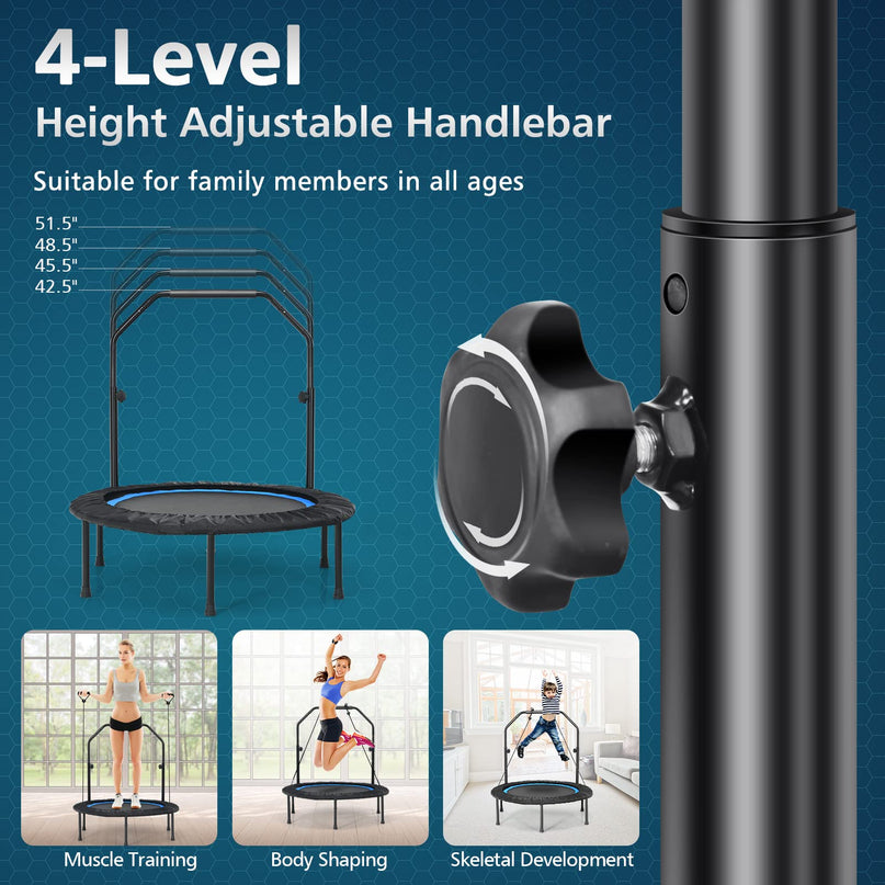 40" Foldable Indoor and Outdoor Mini Fitrness Trampoline with Adjustable Handle