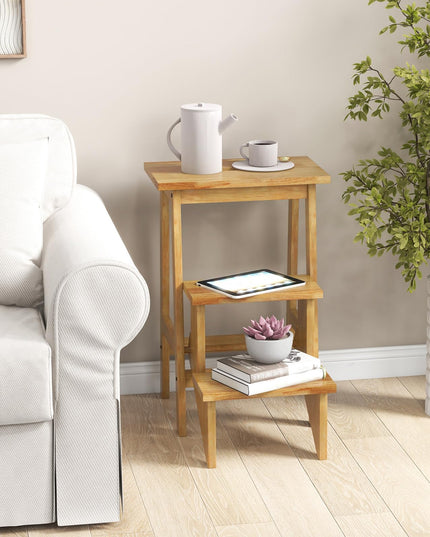 Giantex Folding 3 Tier Step Ladder, Multipurpose 3-in-1 Wood Step Stool with Anti-Slip (Natural)