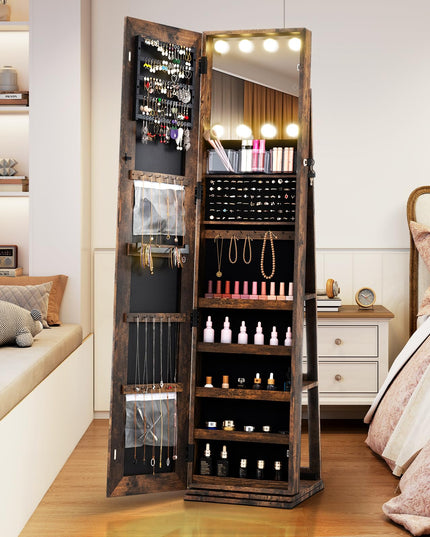 360° Rotating Jewelry Cabinet with Storage for Earrings