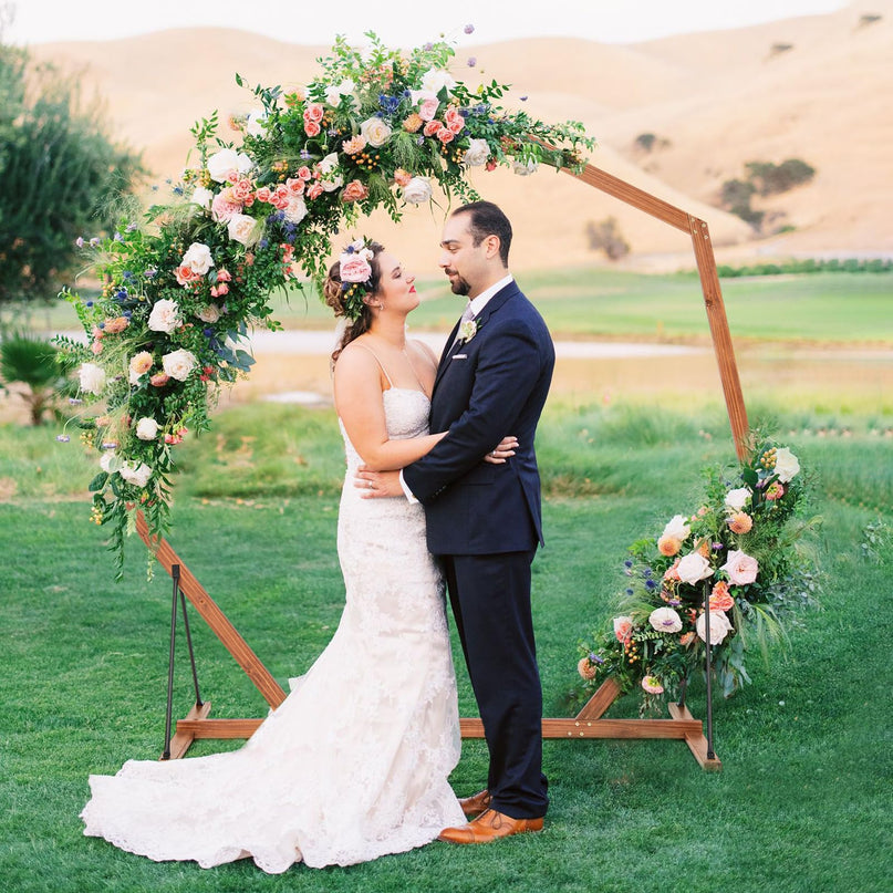 Giantex 7 FT Heptagon Solid Wood Arbor for Wedding Backdrop Stand