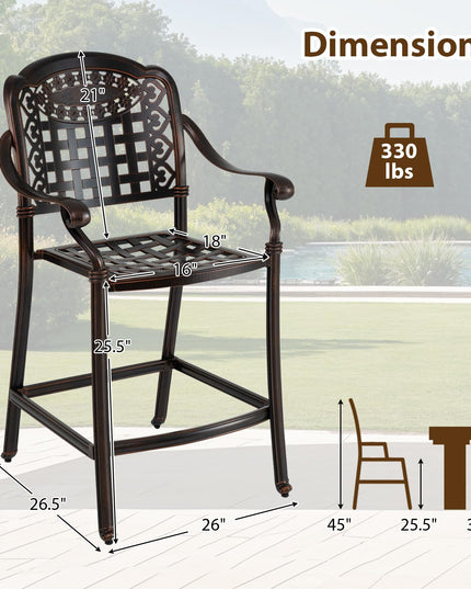 Giantex Lot de 2/4 tabourets de bar d'extérieur 65 cm Chaise de bar en aluminium moulé hauteur comptoir