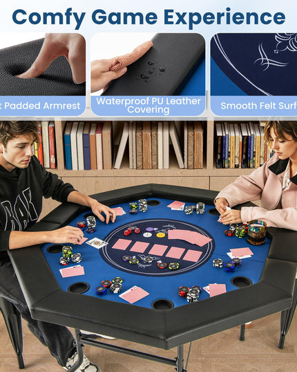 Giantex 8 Player Poker Table Foldable, 72" Portable Folding Texas Holdem Poker Tables w/Padded Rails