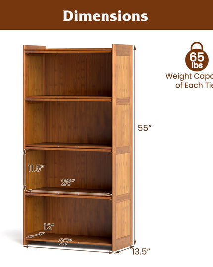 Giantex 4-Tier Bookcase with Clear Doors, 55" Bamboo Bookshelf with Flip-up Acrylic Doors, Freestanding Cube Storage Organizer with Shelves