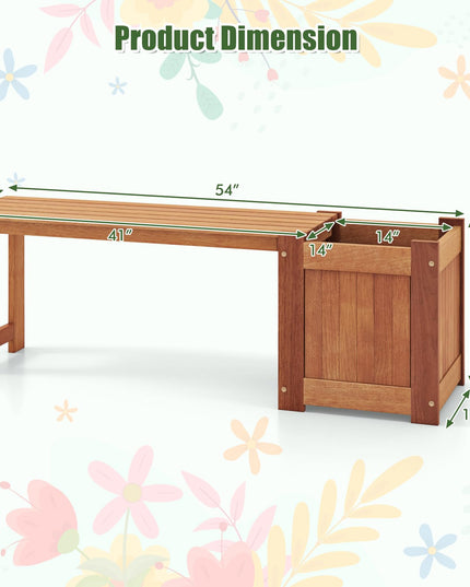 Giantex Outdoor Bench with Raised Garden Bed, Wood Seat with Teak Oil Finish, Planter Box with Open-Ended Base