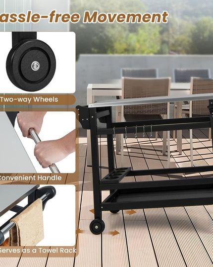 Giantex Grill Cart Pizza Oven Stand, HDPE Outdoor Prep Table, Stainless Steel Top, Storage Shelf