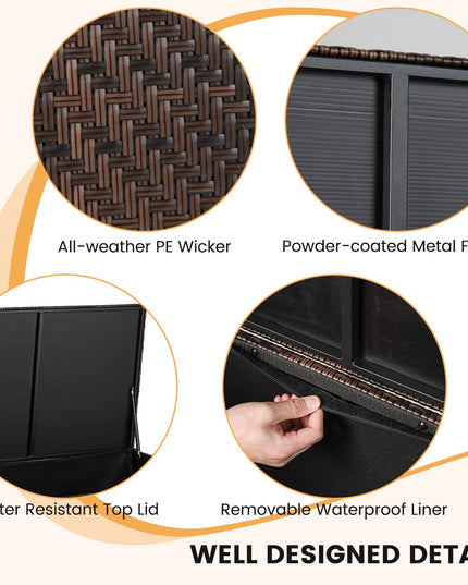 Giantex 96-Gallon Outdoor Storage Box - PE Wicker Deck Box with Lid, Outside Rattan Storage