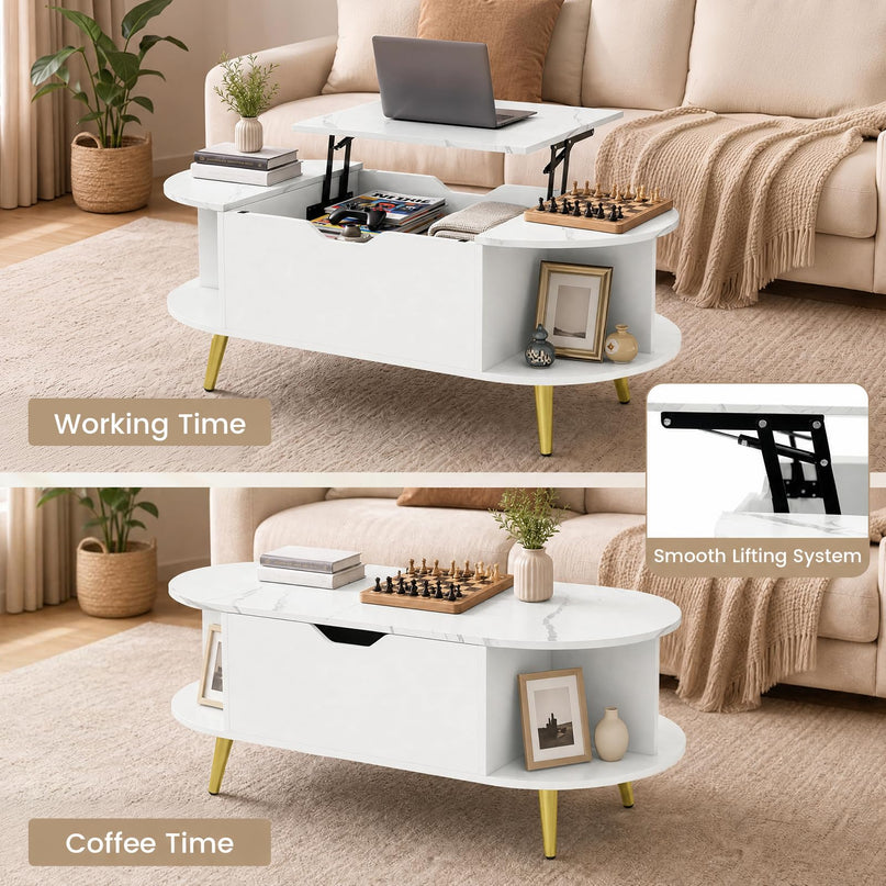 GIANTEX 39.5" Faux Marble Lift Top Coffee Table with Storage