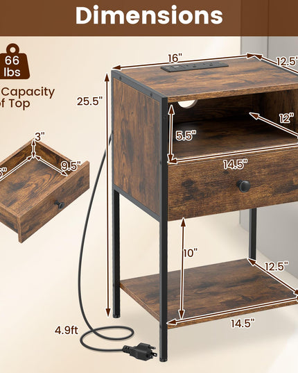 Giantex Night Stand with Charging Station for Bedroom Small Spaces
