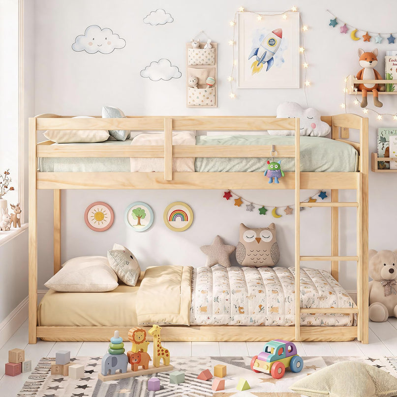 GIANTEX Full Over Full Bunk Bed with Full-Length Guardrails