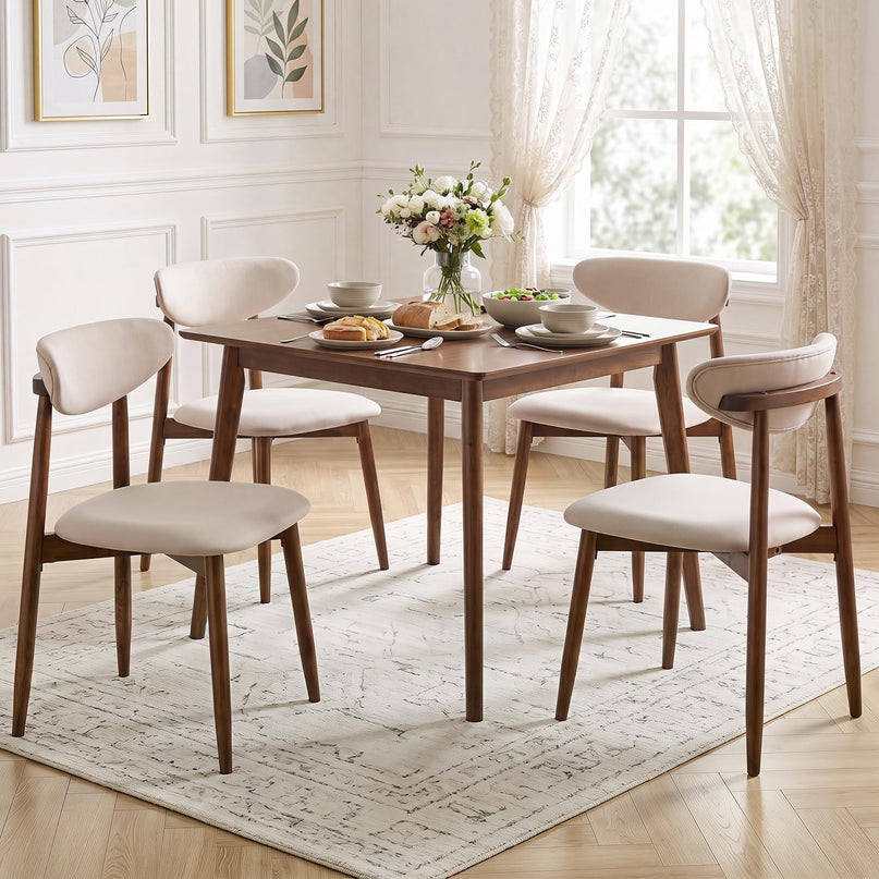 Giantex Wooden Dining Chairs Set of 2/4 with Curved Back & Fabric Padded Seat