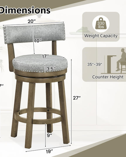 Giantex 27" Counter Height Stool with Linen Fabric Upholstered Seat & Back