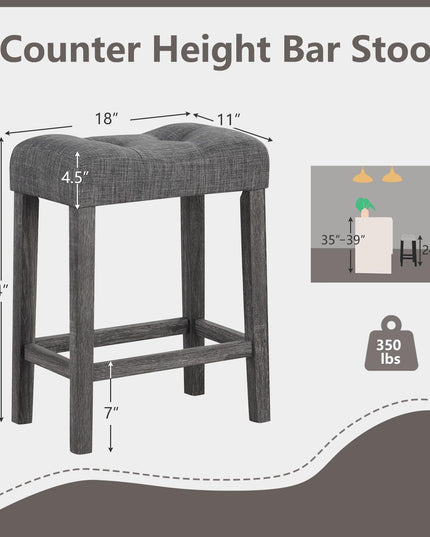 Giantex 24" Bar Stools, Backless Counter Height Saddle Bar Stools w/Padded Seat, Solid Rubber Wood Legs