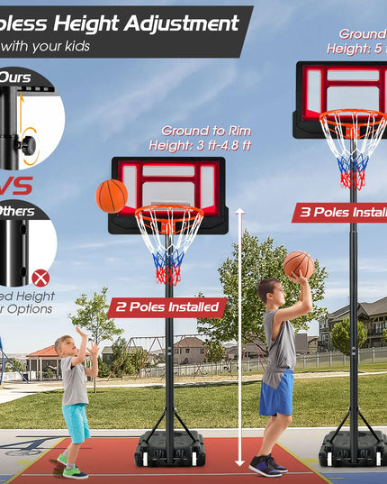 Giantex Portable Basketball Hoop, 4.3 FT-8.2 FT Stepless Height Adjustable Basketball Goal System for Kids Teenagers Youth