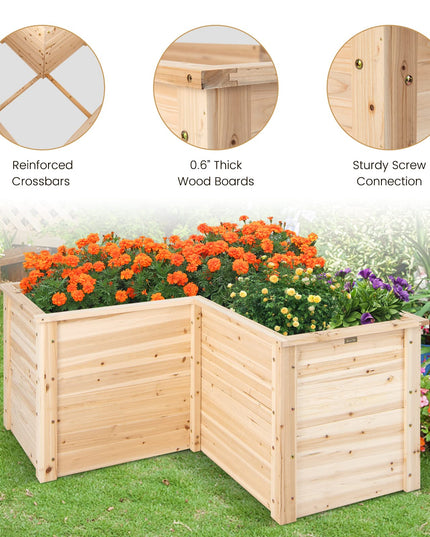 Giantex Raised Garden Bed, 47.5" x 47.5" x 24.5" Wooden Planter Box, Outdoor L-Shaped Deep Garden Bed for Sapling Flower Herb Vegetable Fruit