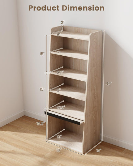 Giantex 6-Tier Bookcase, Freestanding Ladder Bookshelf with 2 Adjustable Shelves & Flip Up Door