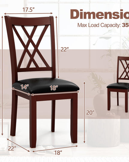 Giantex Wood Dining Chairs Set of 2, Faux Leather Upholstered Kitchen Chairs with Rubber Wood Legs