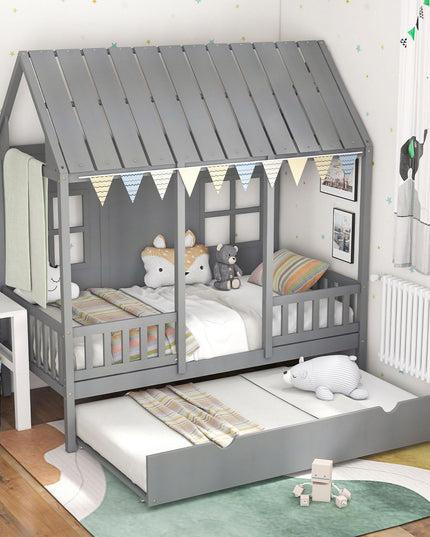 Giantex Twin House Bed with Trundle