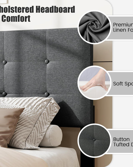 Giantex Queen Bed Frame with Button Tufted Headboard