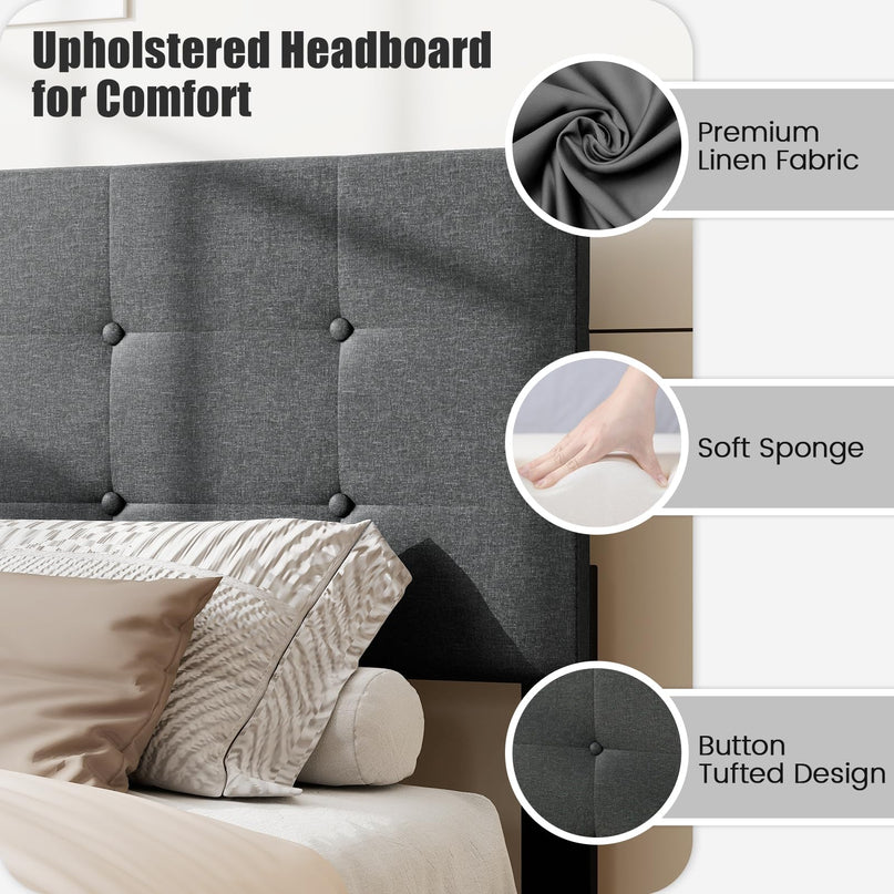 Giantex Queen Bed Frame with Button Tufted Headboard