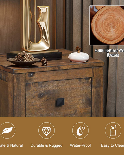 Giantex Nightstand with 2 Sliding Drawers, Full Assembled Rustic Multipurpose Storage Beside Table for Bedroom