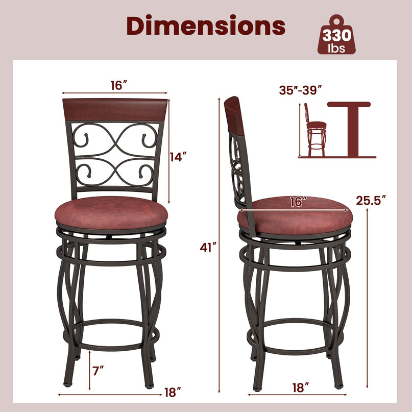 Giantex 26" Swivel Bar Stools with Upholstered PU Leather Seat & Footrest