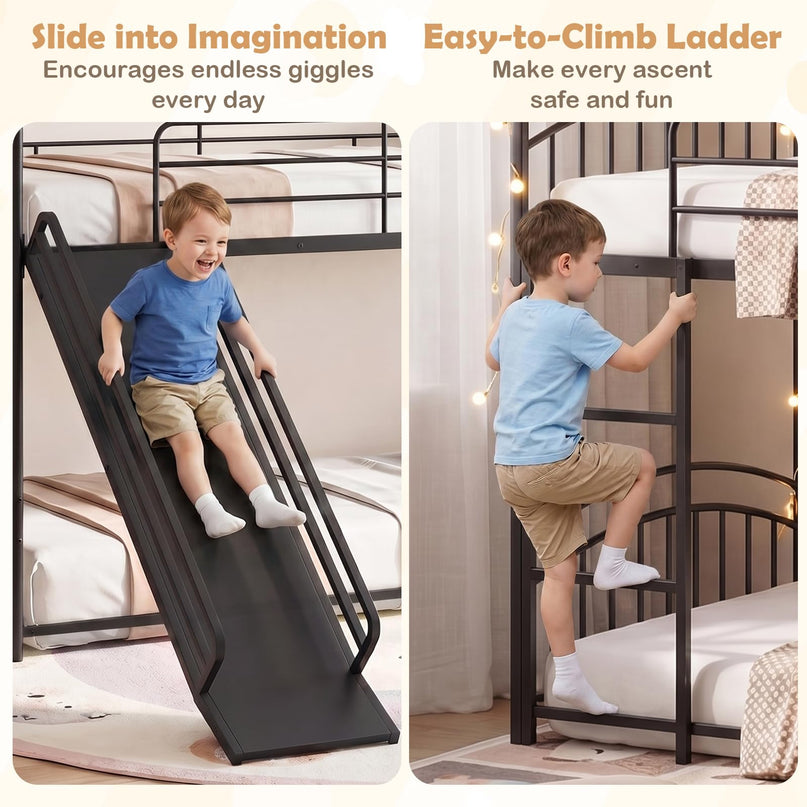 Giantex Twin Over Twin Bunk Bed with Slide & Ladder