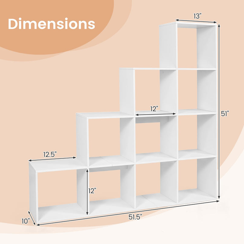 Giantex 51" Wooden 10-Cube Stepped Bookcase for Living Room
