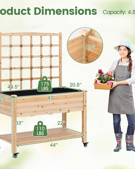 Giantex 65'' Wooden Raised Garden Bed w/Trellis on Wheels (1/2)
