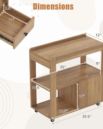 Giantex Rolling Side Table with Storage with Wheels & Open Shelves