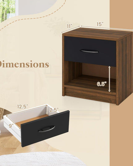 Giantex Night Stand Set of 1/2 with Drawer, Wood  End Table with Open Storage Shelf for Bedroom