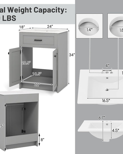 Giantex 24” Undermount Bathroom Cabinet with Ceramic Basin